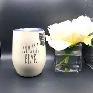 RAE DUNN ‘Mama Bear.’ Tumbler, Stainless Steel Wine Glass, Gray w/ Black Ltrs